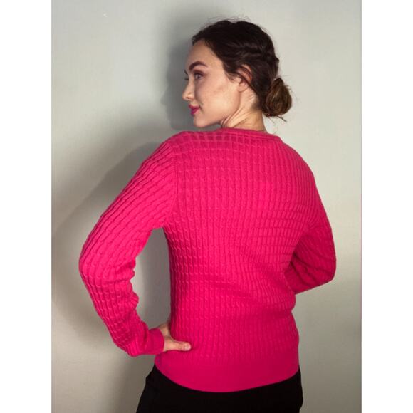 Lord & Taylor Bright Pink Cable Knit Cardigan Ladylike & Refined ~ NWT Sz XL - Picture 3 of 8